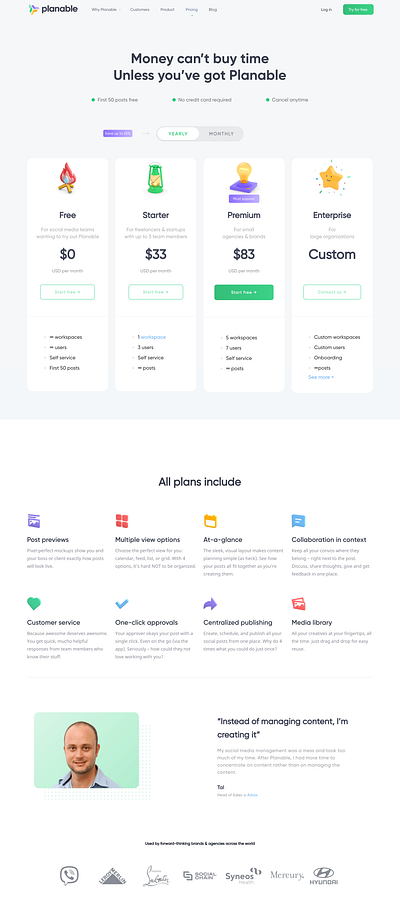 Planable Pricing Page pricing page website