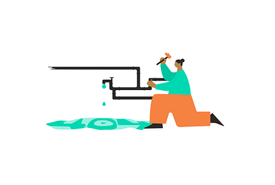 Error 404 | Illustration flat design green illustration orange water working