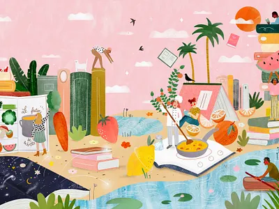 Book & Gastronomy 🍊📚 book cooking female character illustration illustration art illustrator kids illustration