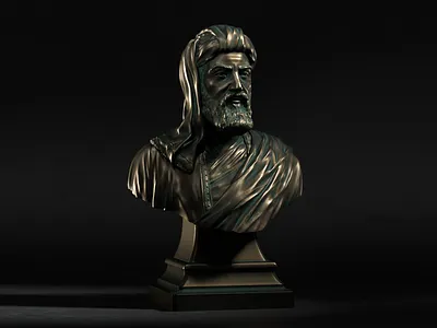 Nizami Gancavi 3d bronze bust face head illustration render sculpt sculpture zbrush
