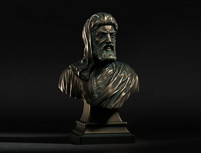 Nizami Gancavi 3d bronze bust face head illustration render sculpt sculpture zbrush