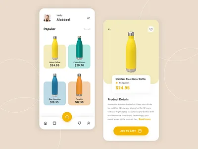 Bottle App Design app app design app interface bottles bottles app bottles app design bottleshot cart drink drinks drinks menu minimal mobile mobile ui ui water bottle