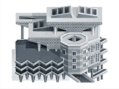 Brutal brutalism building city drawing graphic grayscale illustration perspective shadow texture urban vector