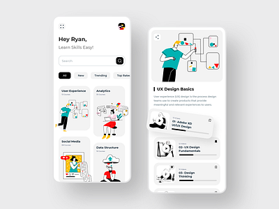 Online Learning App Concept app cards clean clean design colors course design ecommerce ecommerce app education elearning illustration minimal minimalistic mobile mobile ui online class ui ui ux ux