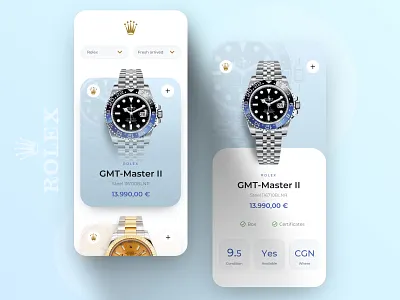 // ROLEX // Minimalistic App Concept in Light app concept design digital interface mobile rolex shop ui ux