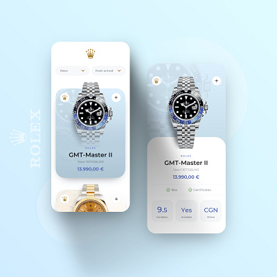 // ROLEX // Minimalistic App Concept in Light app concept design digital interface mobile rolex shop ui ux