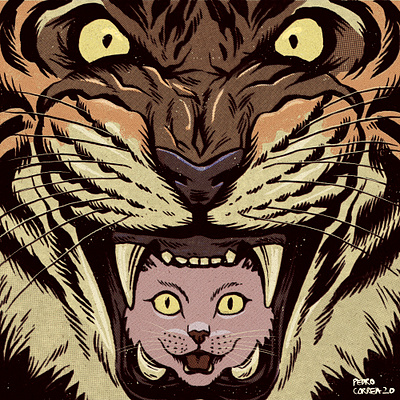 Hello! animal art beast cat drawing ink inktober kitten retro savage screen tones sketchbook tiger vintage