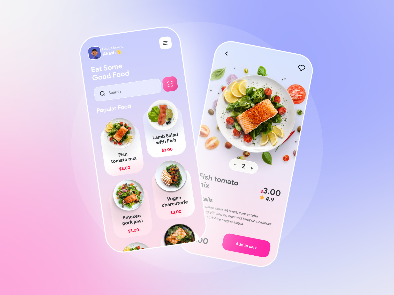 Example of Food Delivery App Design glass morphism