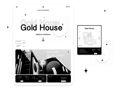 Gold House Luxury Residences App on iPad apartment app architecture black branding build business clean interior landing page layout minimal plan property tablet typography ui ux website white