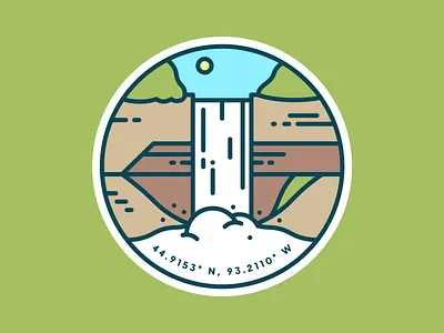 Minnehaha Falls badge foam illustration line minnesota mn park sun trees water waterfall