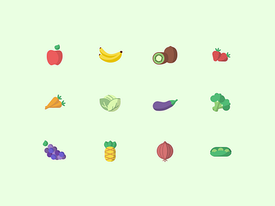 Veg apple banana cabbage carrot eggplant figma flat illustration fruit icon icon sets iconography icons iconset kiwi made with figma strawberry ui vector vegetable veggies