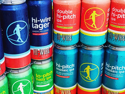 Hi-Wire flagship can update asheville beer beer can bold colorful hazy ipa lager retro simple stripes