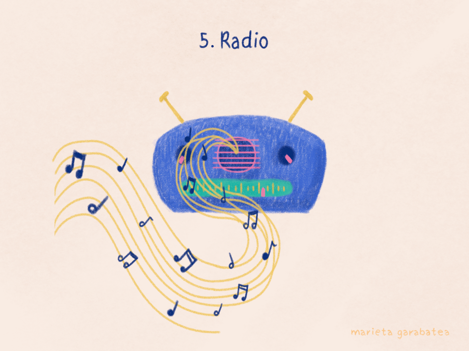 Radio 100thingstodraw animation art artist digitalart digitalillustration drawingchallenge gif gif animated gif animation illustration musical note radio