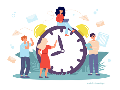 Time managment boy clock flat girl illustration stock time time management