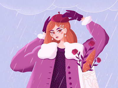 Rainy characterdesign chatacter creative drawthisinyourstyle female female character flat illustration illustration procreate rain