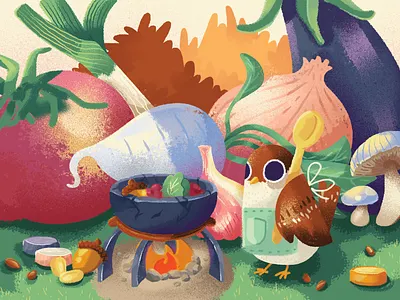 Gazpacho art bird colorful cooking design fantasy illustration nature painting photoshop soup vegetables