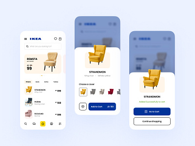 IKEA Mobile App Concept app design blue chair design furniture furniture app furniture store shopping shopping cart store ui yellow