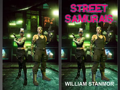 Street Samurais 3d bookcover characterdesign characters coverart cyberpunk cyborg digital 3d future futuristic illustration sciencefiction scifi