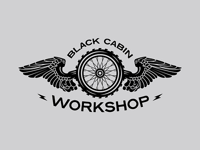 Black Cabin Workshop - Concept apparel badge biker bold brand branding illustration logo logo design logodesign logos merch motocross tough vanguard vintage wheel wings