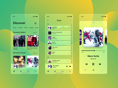 Glassmorphism Music App Design app design glass app glass screen glassmorphism ios app music app music app ui music player screen song app ui ux vector web website