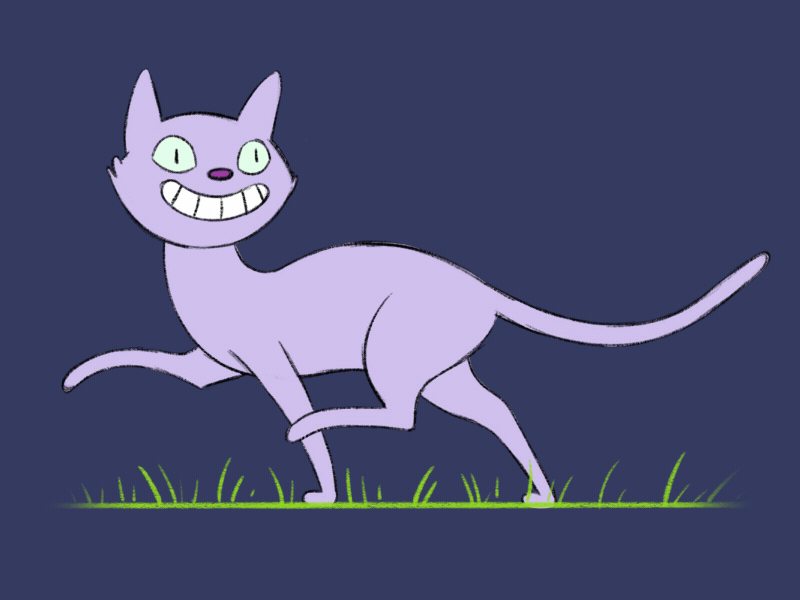 Ghibli Cat 2d animation cat cel animation cheshire cat ghibli hand drawn procreate purple studio ghibli traditional animation walk cycle