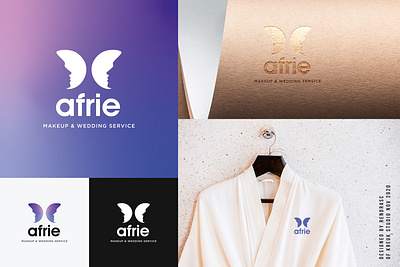 Afrie Logo artwork brand branding butterfly cosmetic design face logo logotype makeup minimal purple silhouette silhouettes simple typography vector