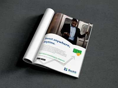 Buckit Investment advertising branding design identity illustration magazine mockup typography