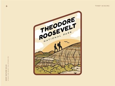 Theodore Roosevelt National Park badlands brown green hike hikers hiking illustration landscape national park nature neutrals outdoors park sticker sticker design vintage wild