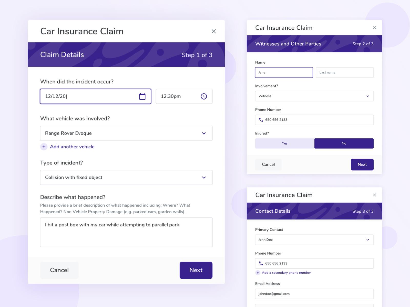 Example of Claims Modals