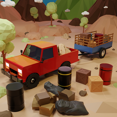 Pickup Scene 3d art 3dillustration 3dlowpoly blender blender3dart lowpoly pickup renders