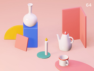 Still life 28 | Everyday object 3d bottles colors composition illustration still life