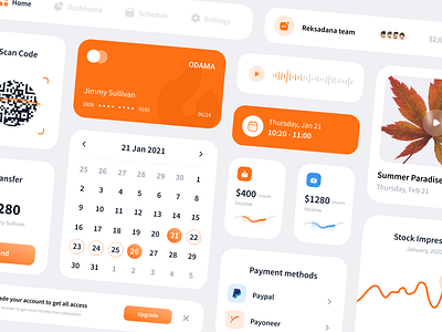 UI Component Exploration barcode calendar calendar ui card cards chart clean component component design component library graphic orange picture product product design startup stock ui ui design voice over