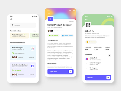 job searching & finding app – UI concept careers dailyui dailyuichallenge hiring platform job app job application job finder job listing job search job site jobs linkedin minimal mobile app mobile ui product design ui design