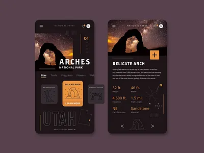 Arches National Park App app app design arches hiking national park parks purple ui ux