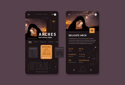 Arches National Park App app app design arches hiking national park parks purple ui ux