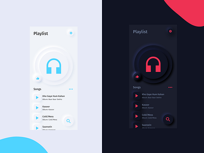 Neumorphic Design app dark light music neumorphism playlist songs ui