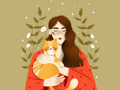 Grl with ginger cat character character design childrens illustration design digital art digital illustration illustration illustration art vector art vector illustration