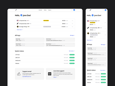 Dashboard design for Finazon admin panel api api design api keys crypto dashboard dataset financial marketplace fintech marketplace onboarding product design responsive design saas stocks uxui workspaces