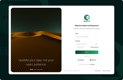 Releasium app - Login Page design login mobileapp ui ux website