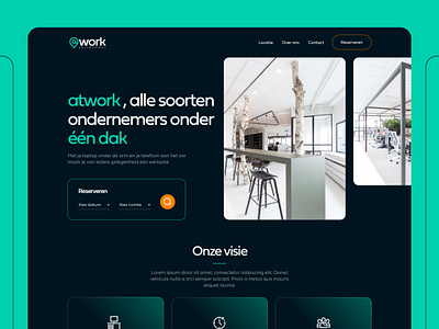 Homepage @work clean clean design dark mode design desktop green hire hire room icon icons meetings office registration room ui ux workspace