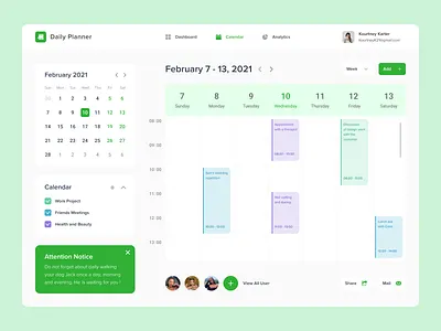 Daily Planner calendar design desktop interface management planner popular project time top uxui week