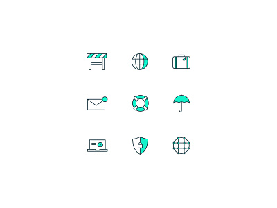 Meraki Go Icons construction sign email icon internet laptop life ring network shield suitcase umbrella