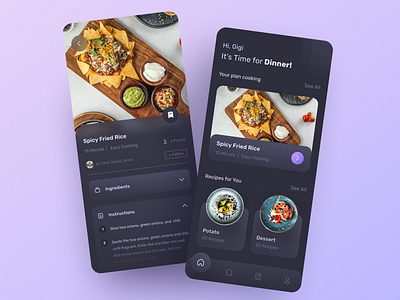 🍳🥘 Dark Mode - Food Recipes apps chef clean cook cooking cuisine dark theme dark ui darkmode design figma food foodie mobile neumorphism recipes ui uidesign uiux ux