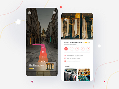 AR Navigation based Online Shop ai app design augmented reality clean design design app direction map mobile navigation shopping smartwebtech soft ui ui design uiux uxui