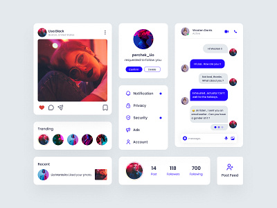 Social Media UI Elements agency app app design app development cards color component contect design elements figma free most projects smartwebtech socialmedia soft visit website website design