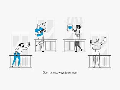 Social distance balcony characters coronavirus covid covid19 flat ukulele vector