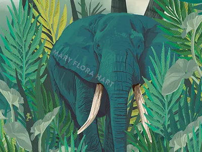 Big Blue blue digital art digital illustration elephant elephants frog green illustration jungle nature nature art nature illustration tropical