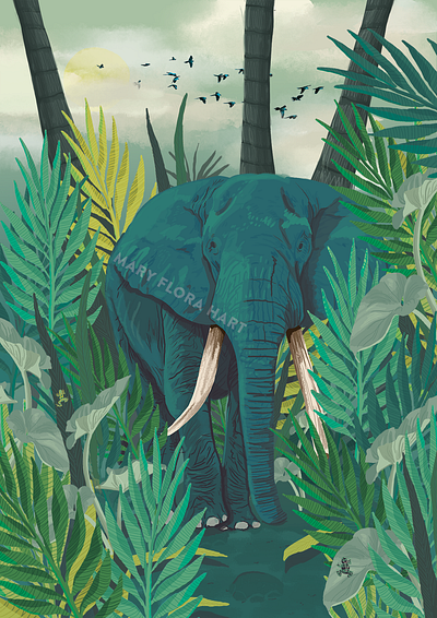 Big Blue blue digital art digital illustration elephant elephants frog green illustration jungle nature nature art nature illustration tropical