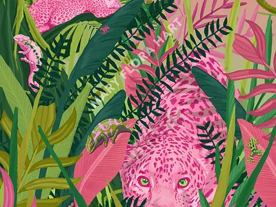 Pink Panther digital art digital illustration frog illustration jaguar jungle leopard nature nature art nature illustration panther plants tropical