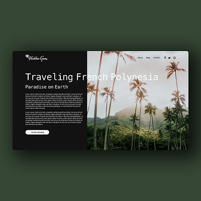 Daily UI 035 - "Blog Post" 035 blog blog post blogpost daily ui daily ui 035 daily ui challenge dailyui dailyuichallenge dark green design green island jungle travel traveling tropical ui website website design